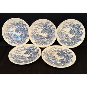 WEDGWOOD "Countryside Blue" 5 7/8" Bread & Butter Plate Set of 5 *VINTAGE